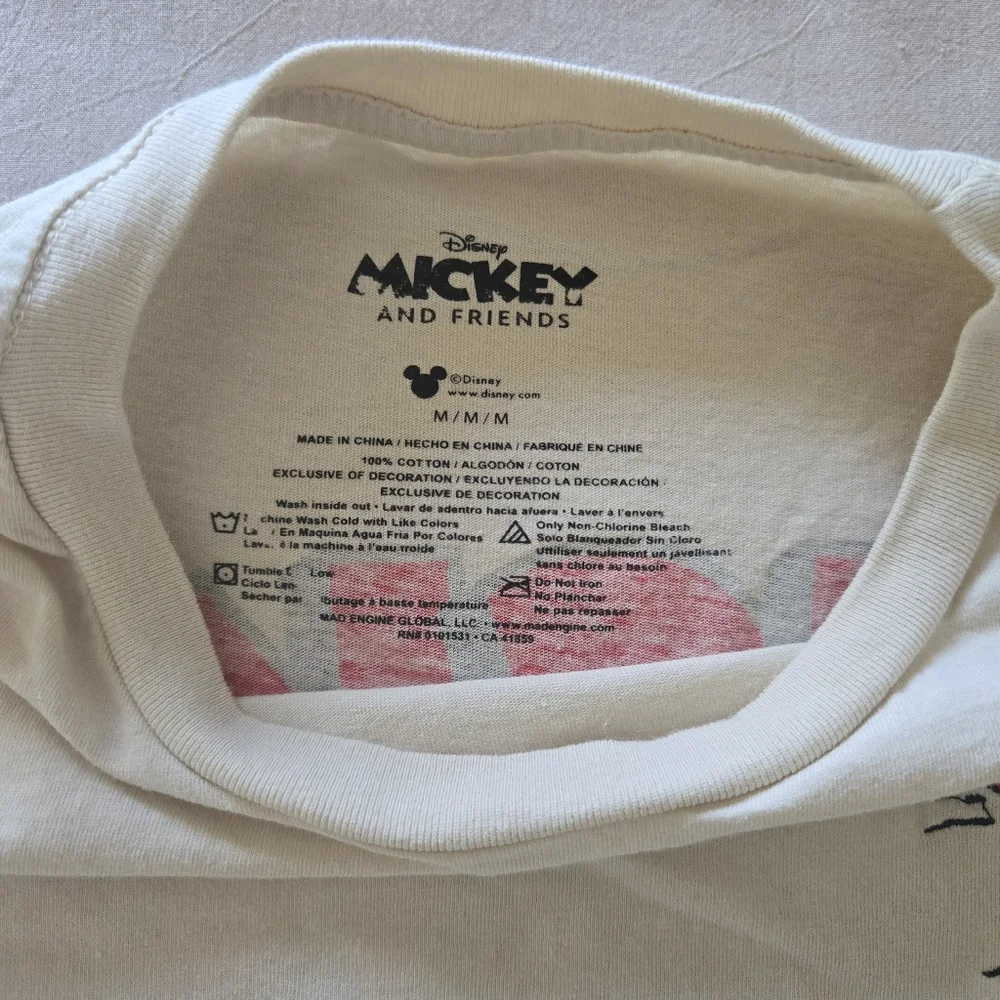Disney Embroidered Mickey Mouse  Cream T-Shirt, Medium